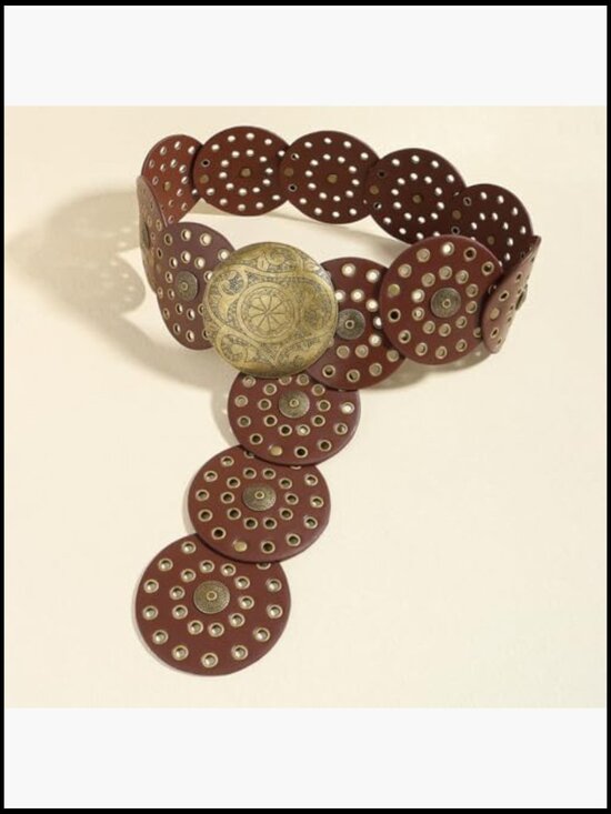 Wide Disc Belt - Faux Leather Western Waist Belt for Women